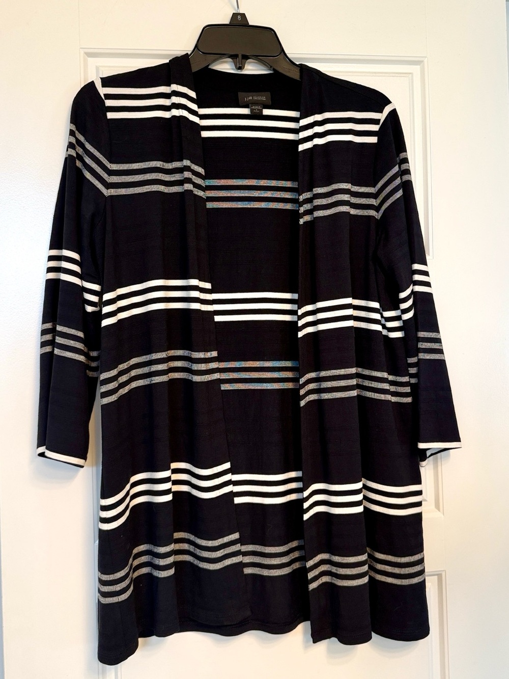 J. Jill Black & White Striped Open Front Cardigan